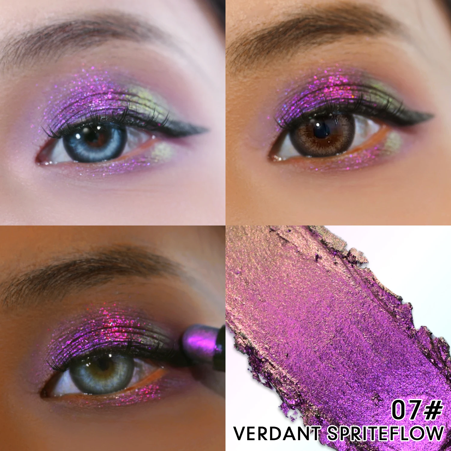 CHARMACY 新しいマルチクロームアイシャドウスティックスポンジ付き防水長期持続グリッターアイプロフェッショナルマキラージュ女性用