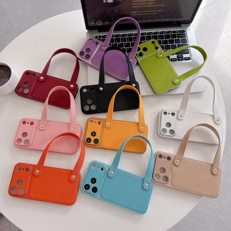 

Luxury Portable Litchi Leather handbag Stylish design Phone Case For iPhone 13 14 15 16 17Pro Max Girls bags shockproof Cover﻿﻿﻿