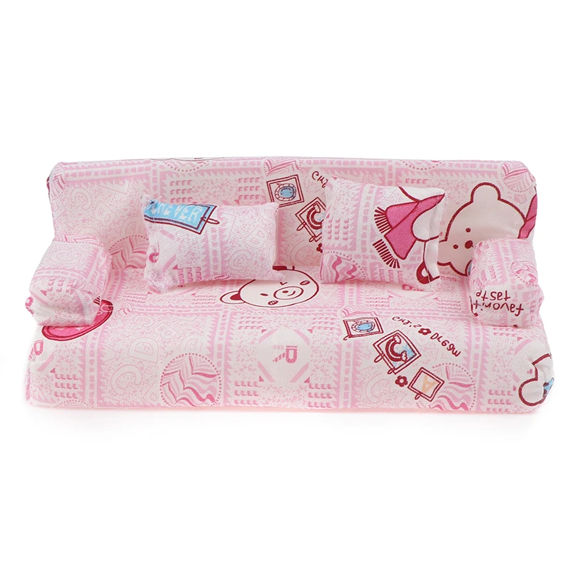 3 pçs/set casa de bonecas pequeno bonito floral tecido sofá conjunto móveis com 2 travesseiros acessórios para casa boneca decoração brinquedos