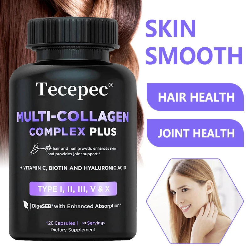 Tecepec Multi-Collagen Supplement - 120 Capsules - for Skin, Hair, Nails, Bones, Tendons, Joints & Gut Health