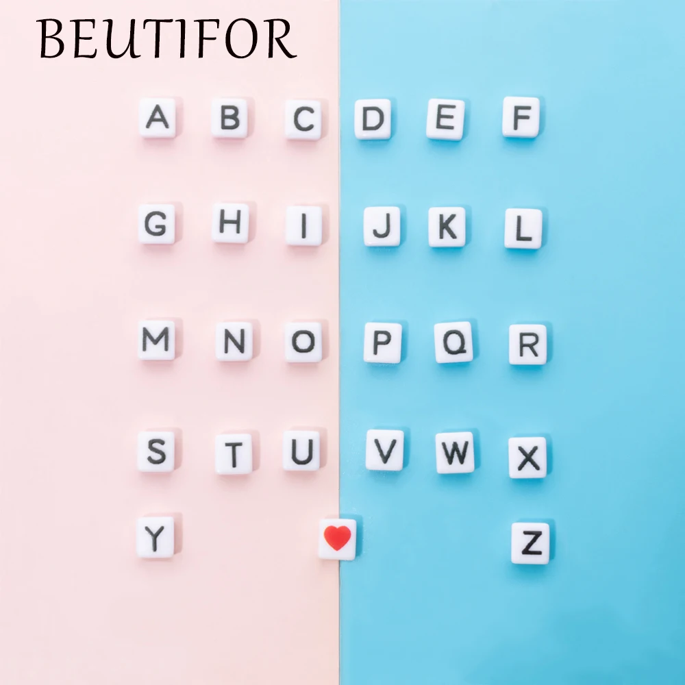 

BEUTIFOR 8*8mm Acrylic Square Letter Beads DIY Bracelet Loose Alphabet Beads Heart for Jewelry Making Accessories Needlework