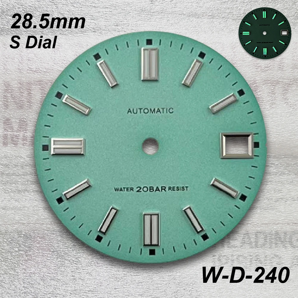 28.5mm Matte S Dial Fit NH35/36 Japanese Movement Green Luminous High-Quality For Date just Watch Modification Accessories 3/3.8