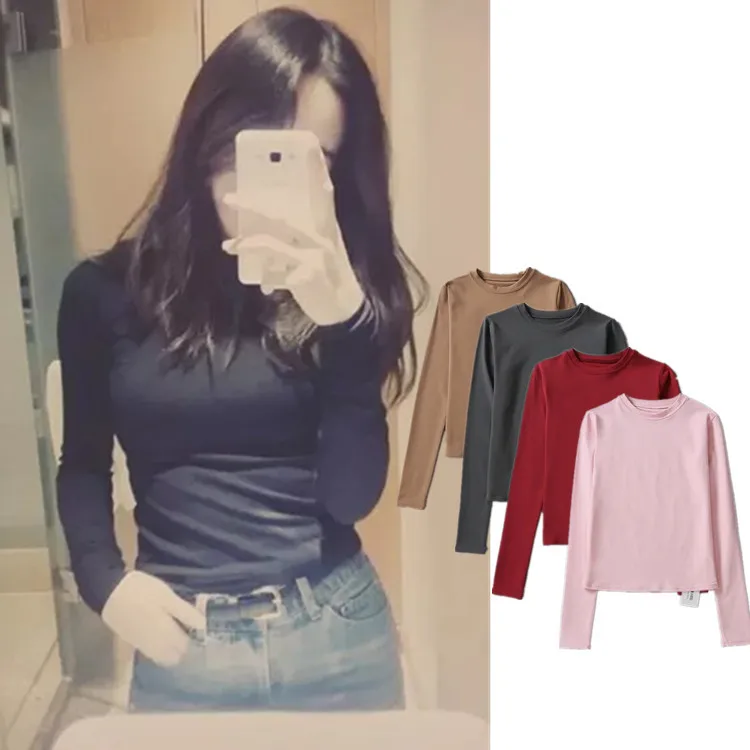 

Женская футболка High Elastic Long Sve Street Sle round Ne Cotton Color Summer Faion Fitted Long Bodied irt