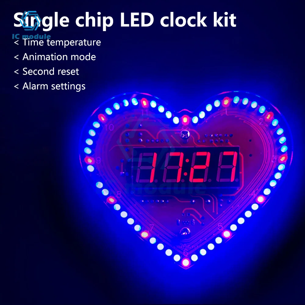 DIY Kits Heart Shaped 4-Digit DIY Clock Kits with LED Lights SMT SMD Soldering Practice Kit DIY Projects for Learning Electronic