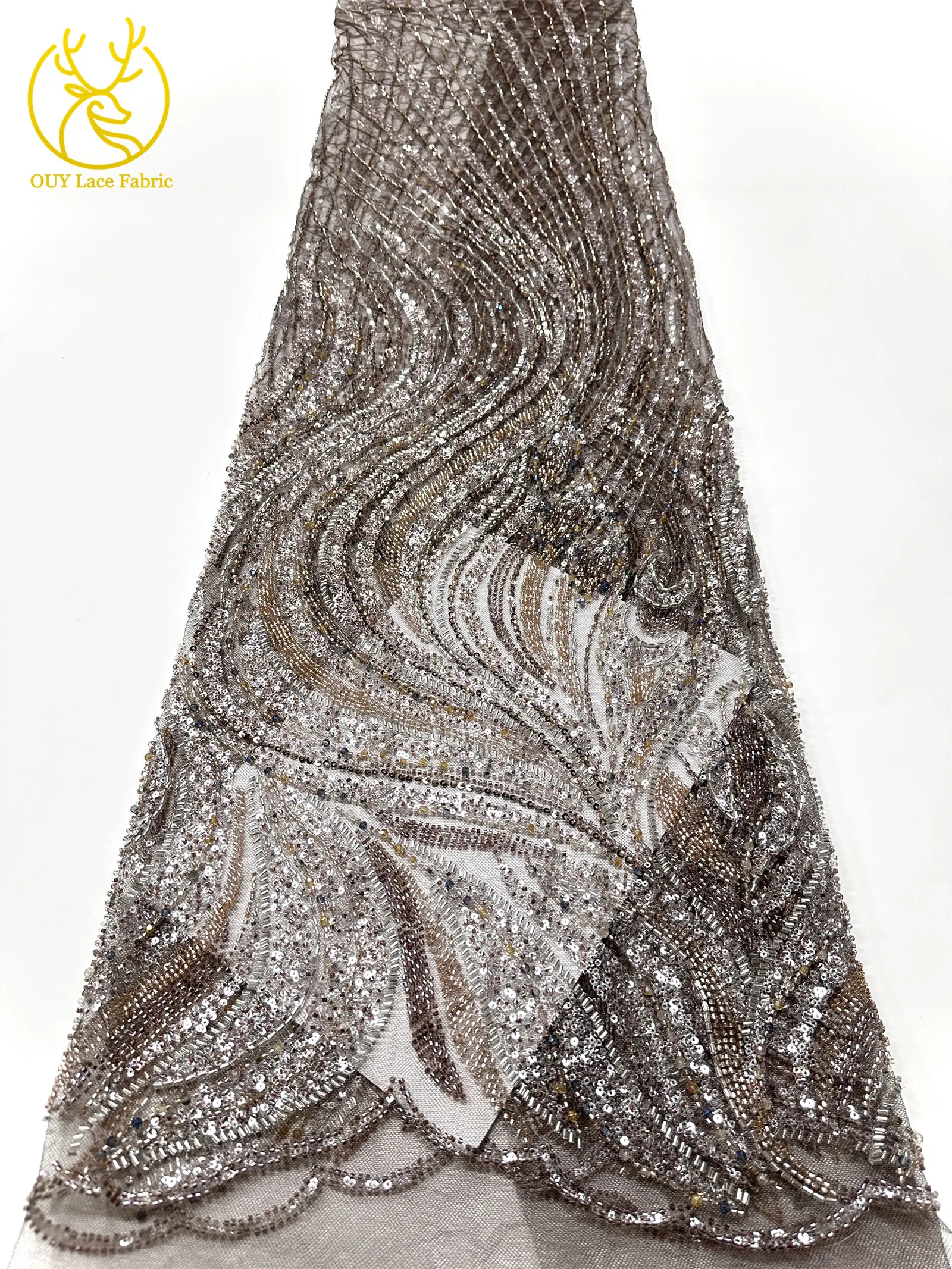 2026 Neuester nigerianischer Luxus-Bräutigam-Spitzenstoff mit Handperlen, afrikanischer Pailletten-Spitzenstoff, geeignet für Hochzeit, Party, Kleid, Sewin – Detail 19