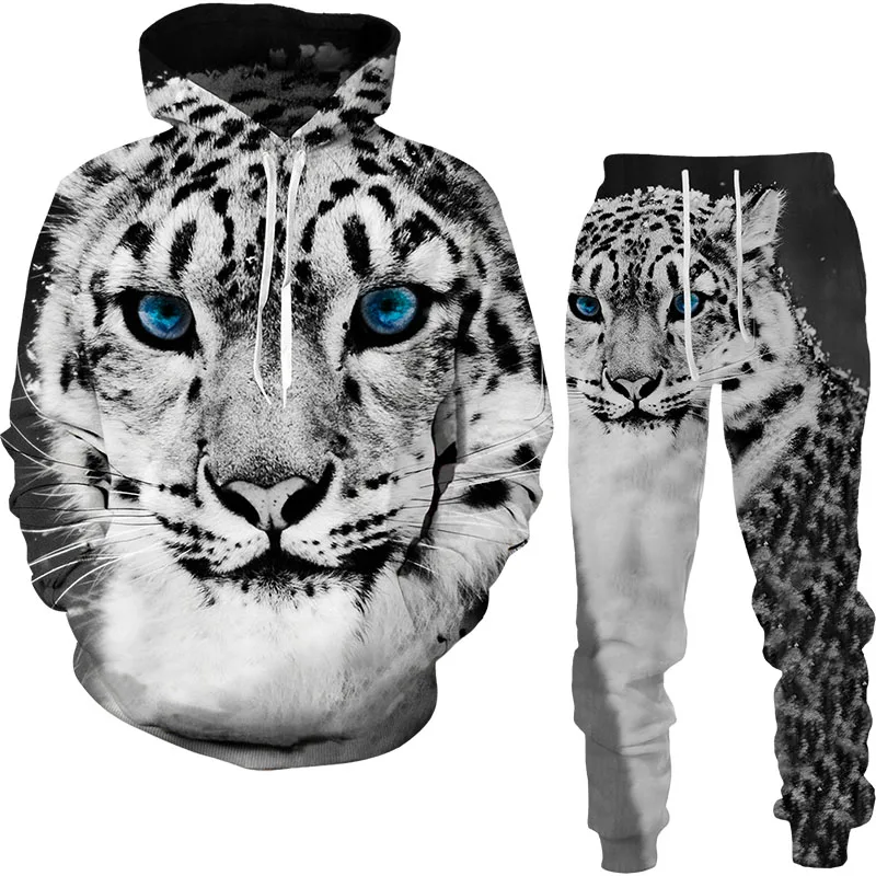Popular Animal Tiger 3d Print Men's Tracksuit Set Casual Hoodie and Pants 2pcs Sets Autumn Winter Fashion Streetwear Man Suit﻿﻿