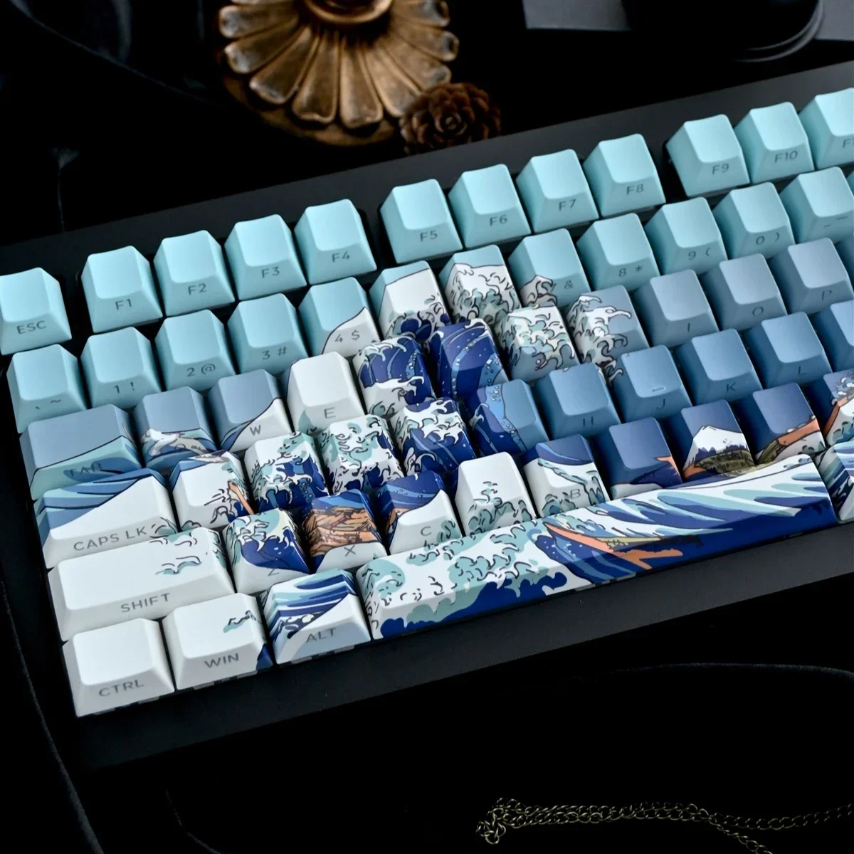 Ukiyo-e side engraved transparent keycap Original game PBT sublimation mechanical keyboard cap