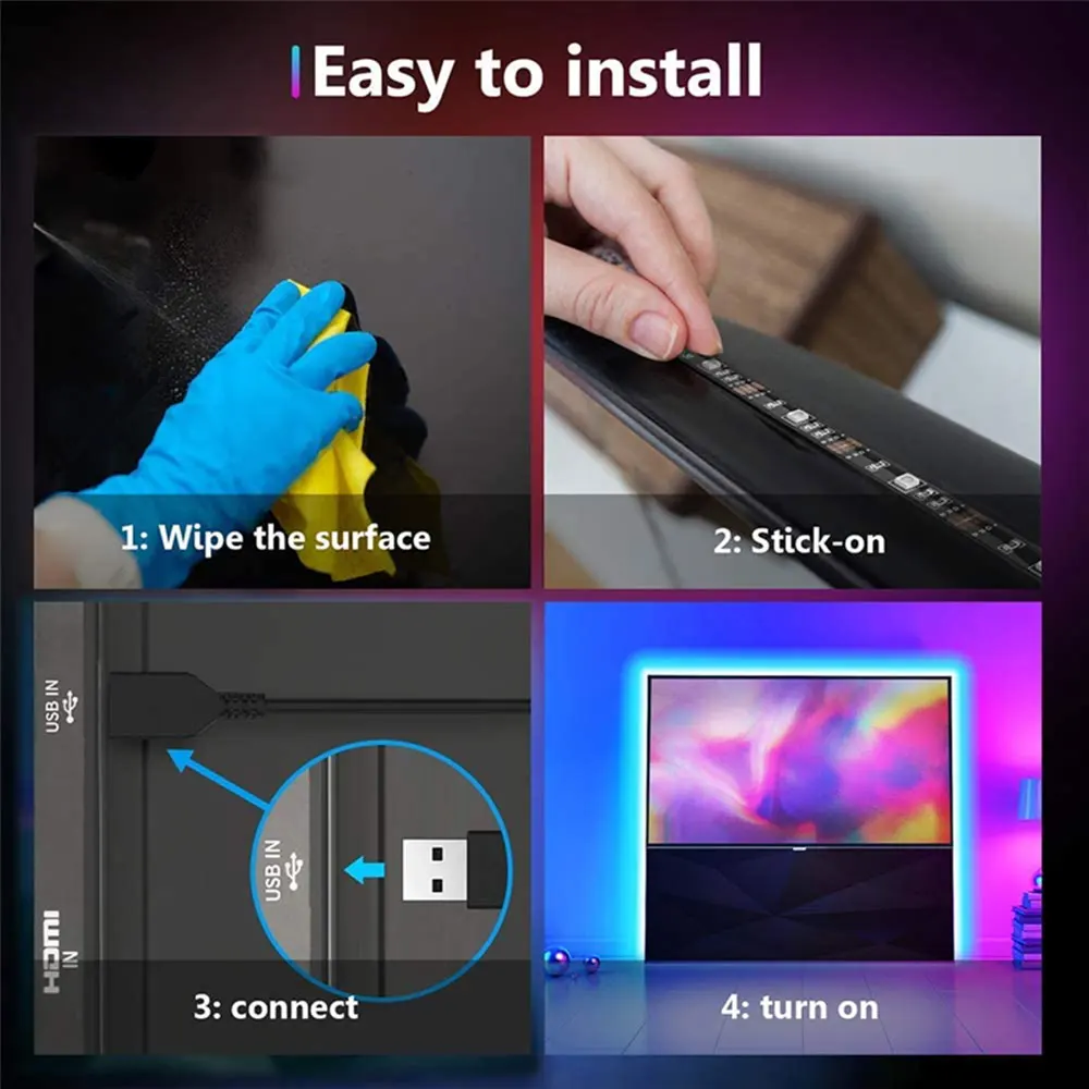 USB 5 فولت RGB TV Led شريط إضاءة خلفي 30 المصابيح/م Led الإضاءة مع البعيد لتقوم بها بنفسك الألوان Led الإنارات لإضاءة التلفزيون 49/49/55/58 بوصة