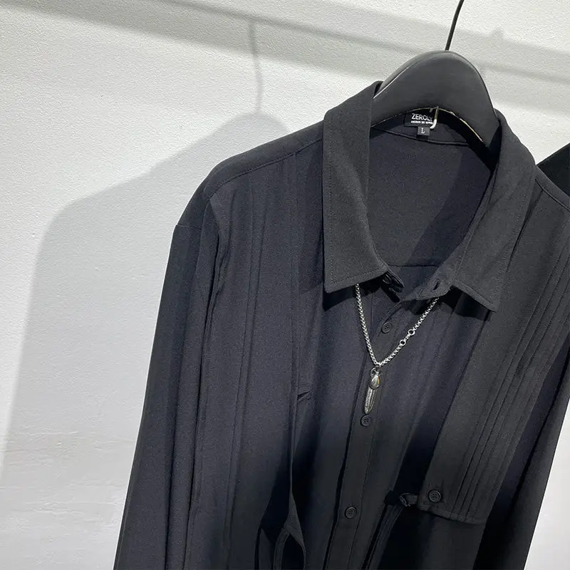 Autumn Dark Series Loose False Two Pieces Stitching Design Long-Sleeved Shirt Japanese Style Popular Personality High-Grade Top