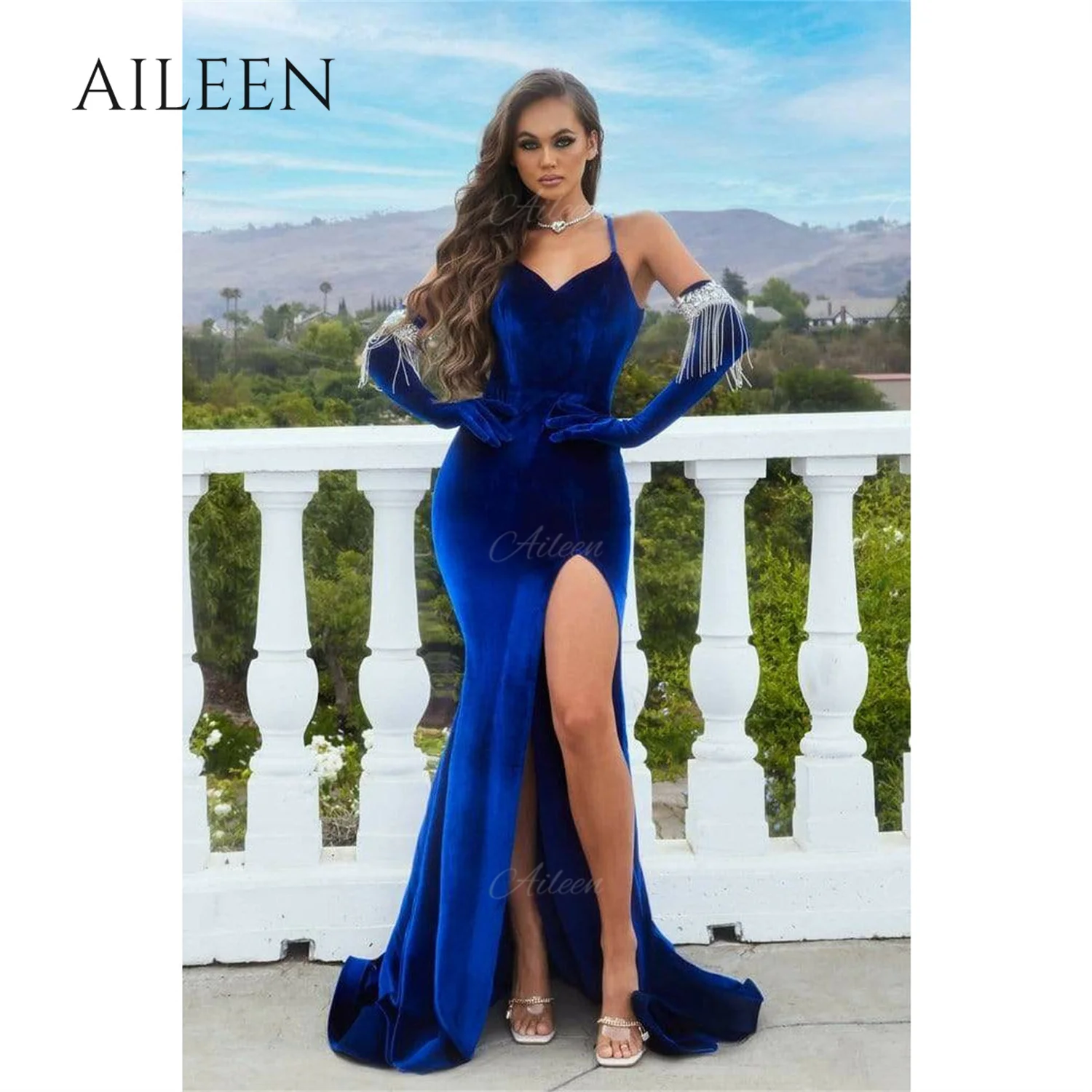 

Thin Suspenders Dresses for Women Party Wedding Evening Gown Sexy Pink Blue Aileen Side Slit Custom Occasion Dresses Long Dress