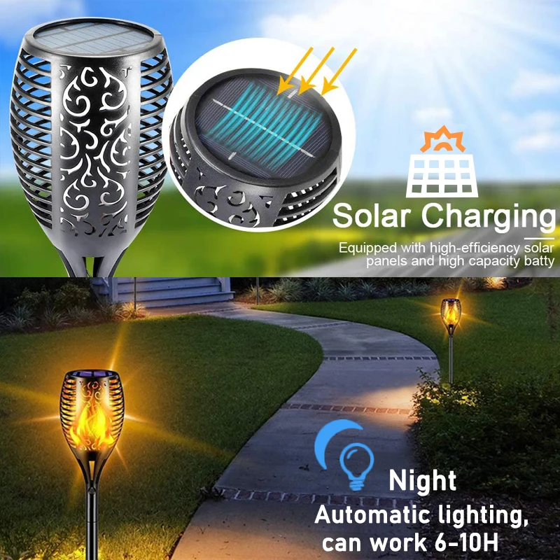 Outdoor LED Torch Lights Solar Powered 12/33LEDS Flickering Flame Lights Waterproof For Garden Patio Lawn Decoartion