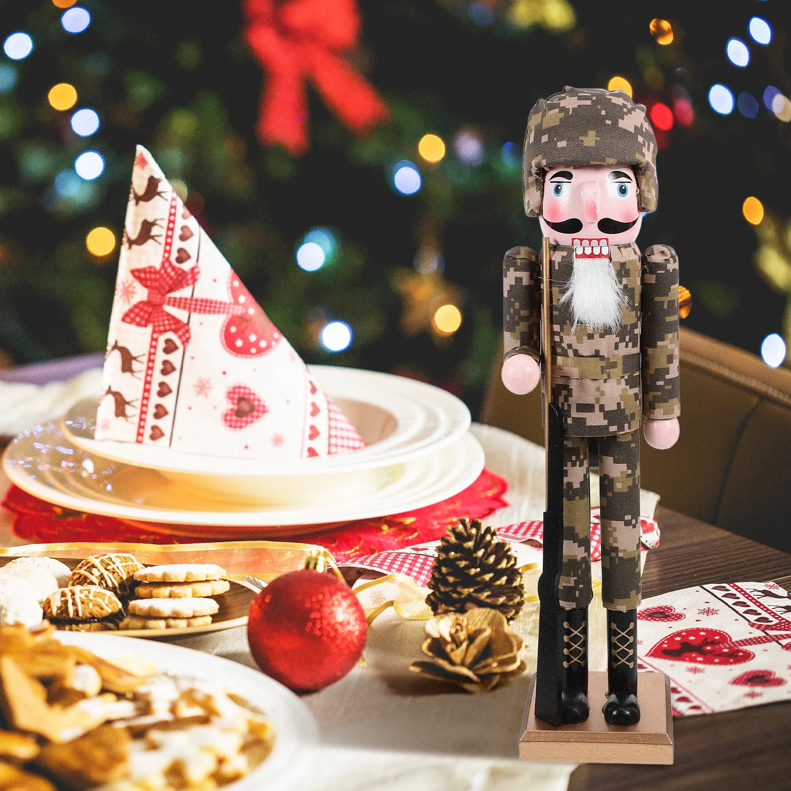 

Camouflage Soldier 38cm Wooden Xmas Decor Desktop nament Christmas Nutcrackers Decorations Gift Mini Model Home Decoration
