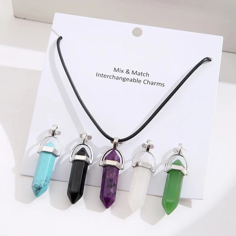 Necklaces Women 2023 Sexy Accessories Jewelry Trend Natural Stone Crystal Column Hexagon Prism Special-Interest Design Fashion