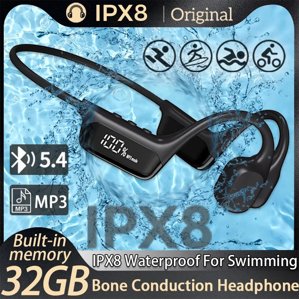 

Bluetooth 5,4 наушники костной проводимости IPX8 Беспроводная открытая гарнитура для плавания Bluetooth наушники 64 ГБ MP3 наушники