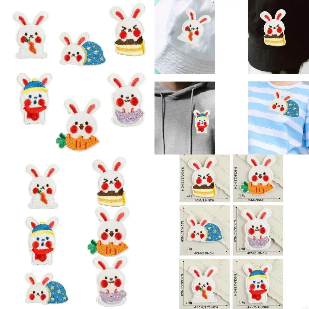 

6 Pcs Embroidered Patches Cartoon Rabbits Sewing Patches Iron On Patches Decorative Patches Sew On Patches for Clothes Y08E
