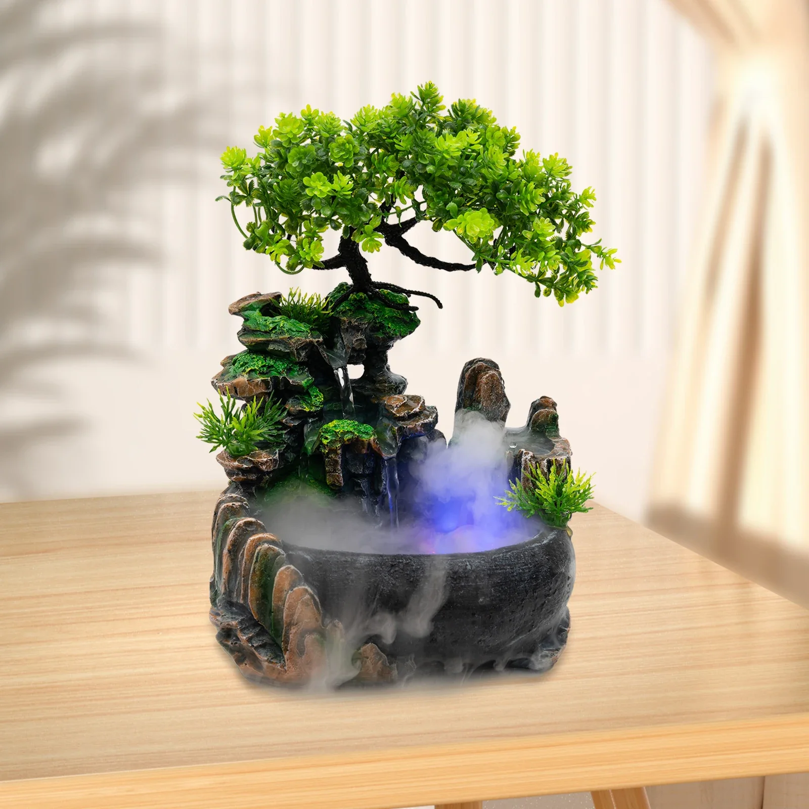 

Tabletop Resin Rockery Water Sound Fountain Desktop Chinese Fengshui Lamp Waterfall Living Room Desk Ornament