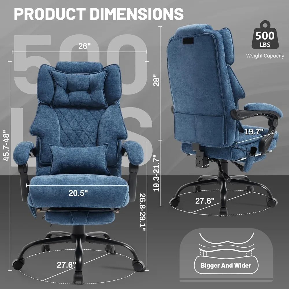 เก้าอี้สำนักงานปรับเอนได้สำหรับคนตัวใหญ่และสูง พร้อมที่พักเท้า รองรับน้ำหนักได้ถึง 500 ปอนด์