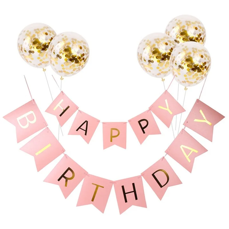 

Birthday Party Decoration 5 Sequined Balloons With Gold Foil Happy Birthday Banners Party Scene Setup