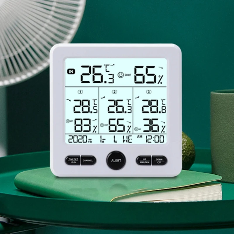 Weather Station Indoor/Outdoor Wireless Sensors Digital Thermometer Hygrometer LED LCD Display Thermometer(White) Easy Install