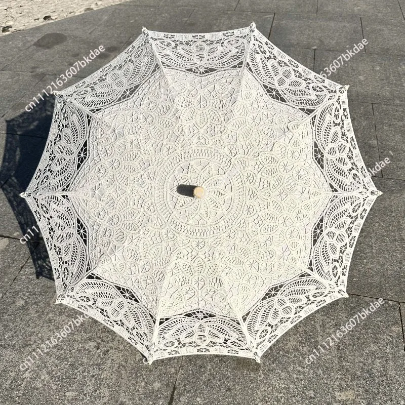 Umbrella Lace Crochet Decorative Parasol for Women Vintage European Princess Style Sun Protection UV Shield Travel