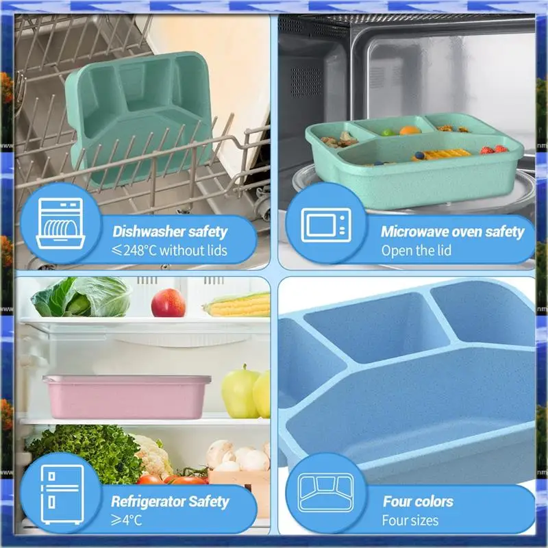 ランチボックス弁当箱子供用ランチボックス食品保存容器4コンパートメントミールプレップコンテナ透明カバー付きas59-