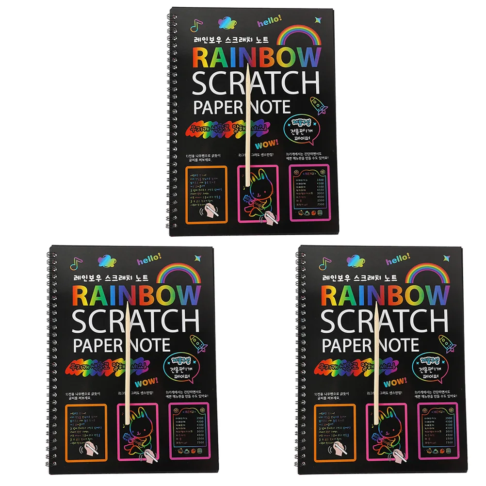 3 Sets Scratch Books Kids Drawing DIY Papers Graffiti Book Creative Paper Painting Toy Lightweight Portable Fun Activity