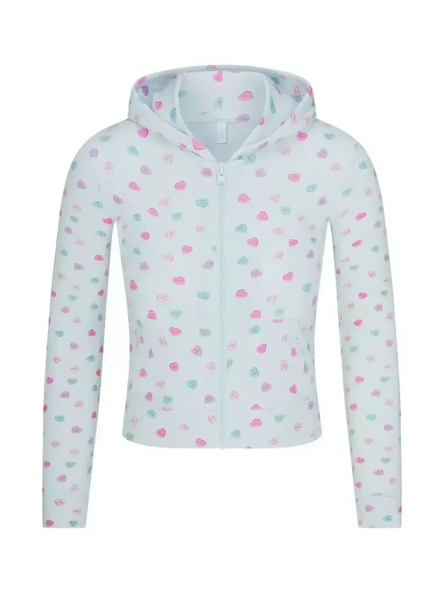 Ski rose same style 2025 new Valentine's Day zipper hooded short jacket