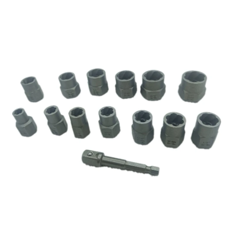 14 PCS Lug 3/8Inch Drive Impact Bolt Nut Extractor Set Black Steel Nut Remover Kit 1/4Inch-3/4Inch Twist Socket Tool Set