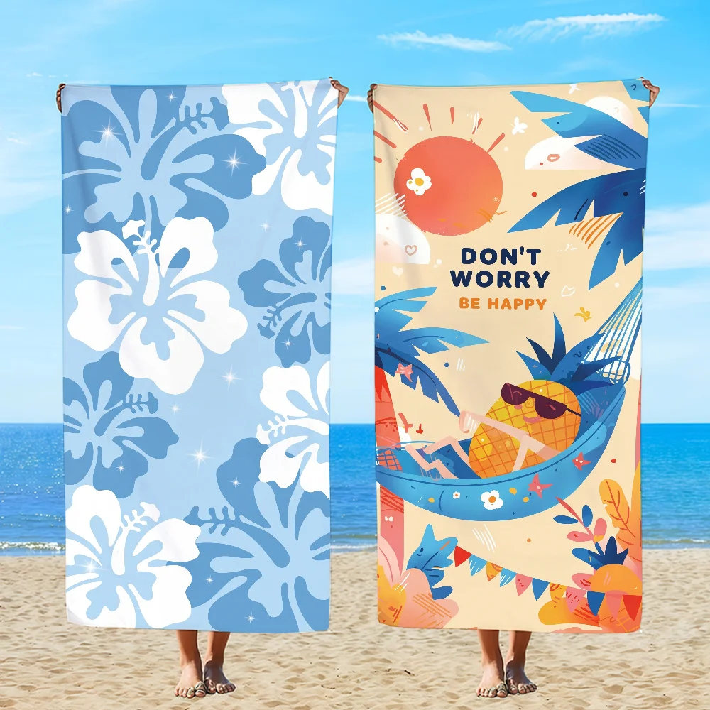 Blue Floral Print Microfiber Towel Beach Oversized Soft Ultra Absorbent Quick Drying Large Pool Travel Camping Bathroom