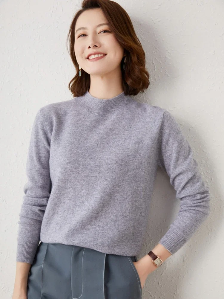 سترة نسائية سميكة ودافئة بياقة مدورة فضفاضة تناسب بلون سادة وطبقة أساسية بلوفرات 2025 بأكمام طويلة سترة محبوكة للخريف والشتاء