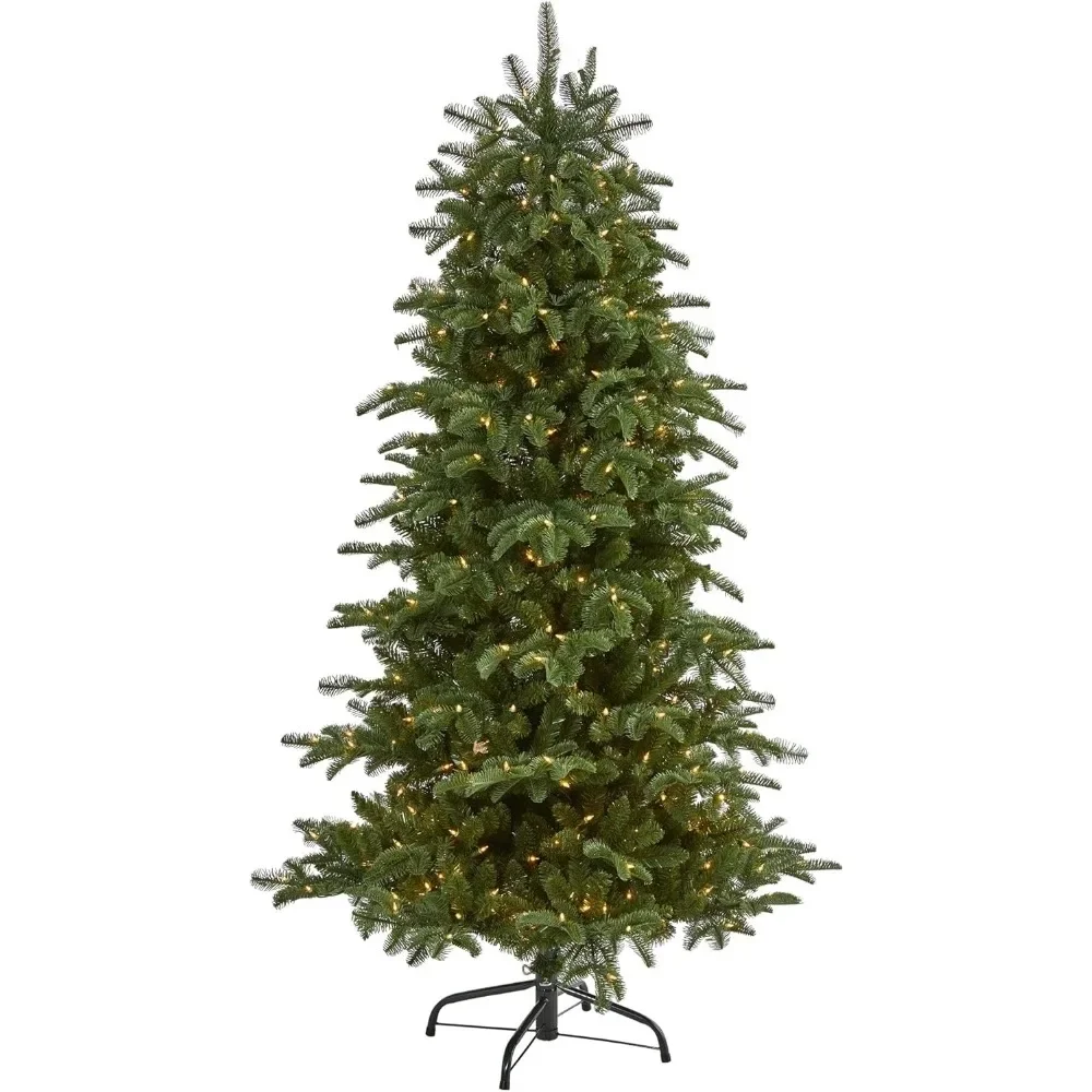 6' Christmas Tree with Clear Lights and Bendable Branches Led, Fir Artificial Christmas Tree