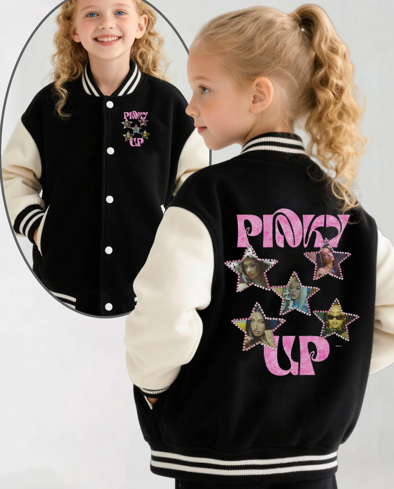 Hot Katseye Pinky Up Graphic Baseball Jacket Hoodies for Boys Girls Fashion Jacket Outerwear Kids Sweatshirts Streetwear Clothes