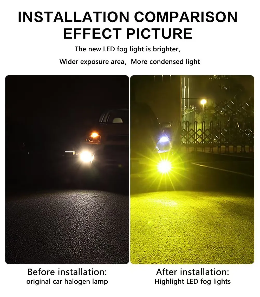 TCYATO H8 H9 LED H11 9005 HB3 9006 HB4 car CSP LED fog light bulbs 3000K6000K yellow white car fog lights daytime running lights