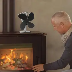 Fireplace Fan Black Leaves Aluminum Alloy Stove Fireplace Four Leaves Home Heating Warming Precise Fit Lightweight Stove Fan