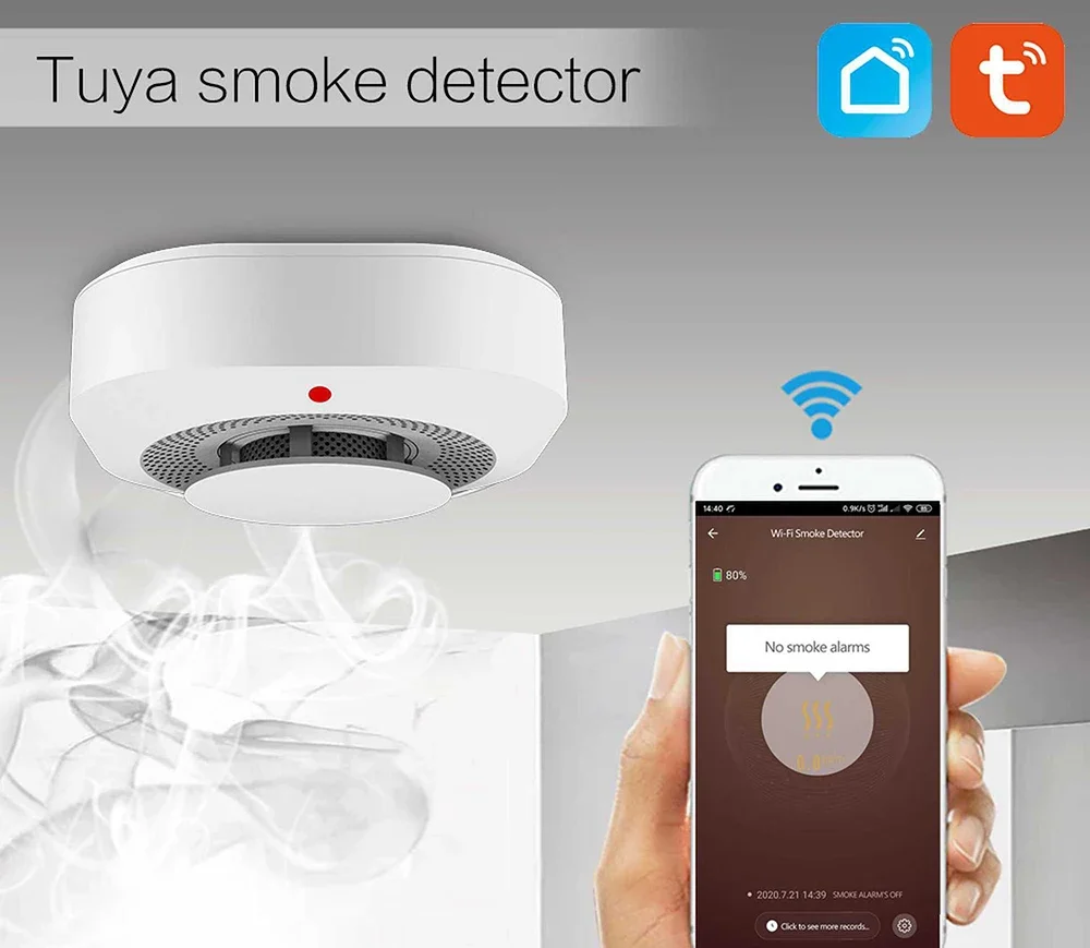 Tuya Smart Zigbee Smoke Detector, Wi-Fi, Proteção contra incêndio, Alarme de segurança doméstica, Alarme de som, Trabalhar com Alexa, Google Home,