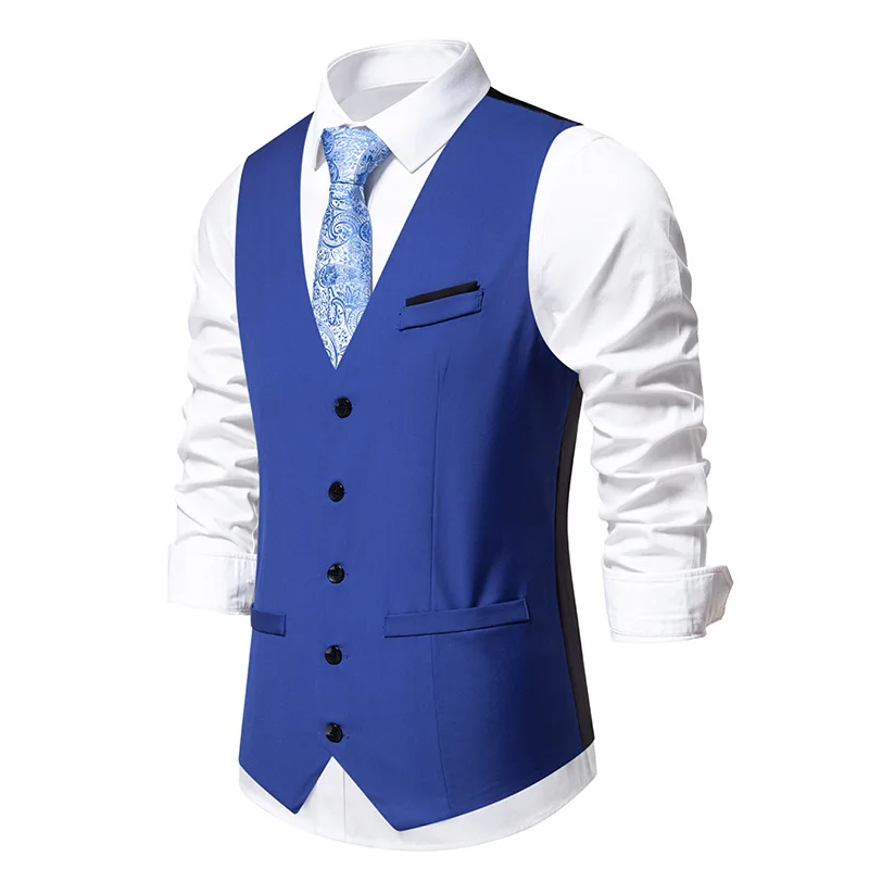 Spring New Men\'s Suit Vest V-neck Single Breasted Solid Color Casual Slim Fit Comfortable Vest Top