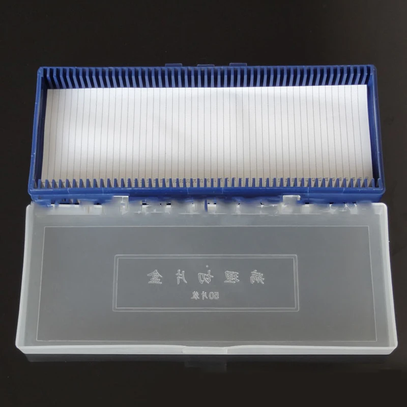 Microscope Slide Box Biological Pathology Holds Up to 50Pcs Slides Bio Slice Box Slots Rectangular Microscope Glass Slide Box 1X