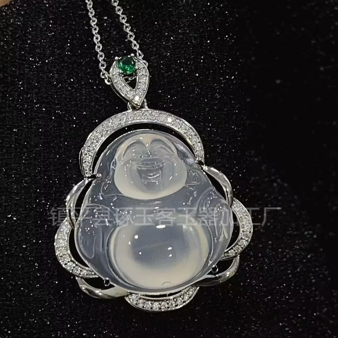 

Женское нефритовое ожерелье Майтрейи с подвеской Будды из ледяного белого халцедона и агатом