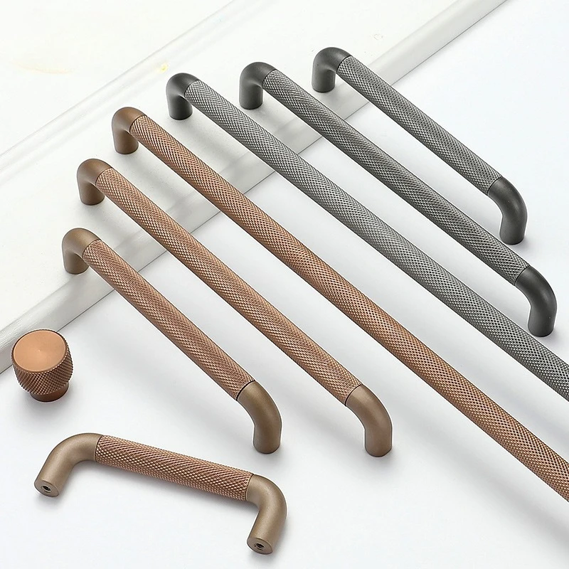 Zinc alloy Knurling Brushed Cross Cabinet Long Appliance Pull Bar Furniture Refrigerator Door Kitchen handle Light luxury handle