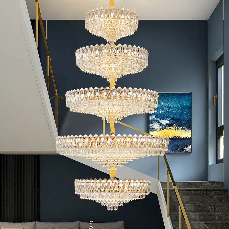 Duplex Building Grand Chandelier Villa Living Room Light French Luxury Large Crystal Light Hotel Lobby Crystal Long Chandelier