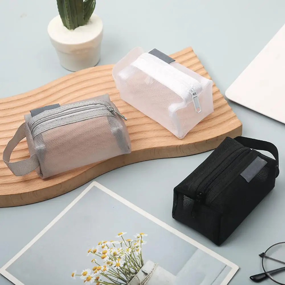 Портативная нейлоновая Сетчатая Сумка, кошелек для мелочи, Вместительная женская сумка для монет, прозрачная сумка для хранения, мини косметичка