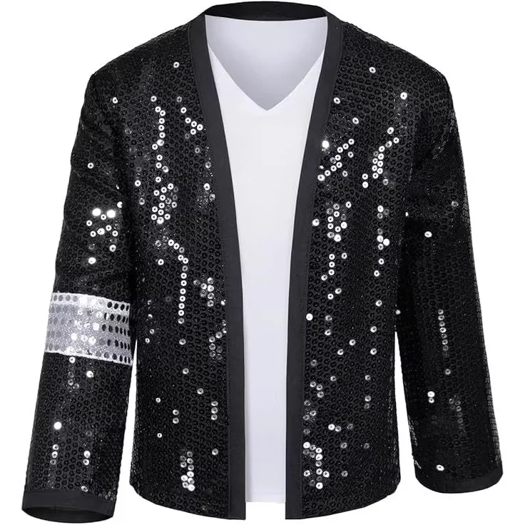 Boys Sequins Black Inspired Cosplay Costume Set Jacket Pants Hat Gloves For Halloween Birthday Party Role Play image 4