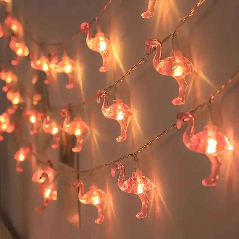 Pop 1pc 10/20 LEDs Flamingo String Lights 59.06inch/118.11inch LED Fairy Light Battery Operated For Summer Birthday Party Decora