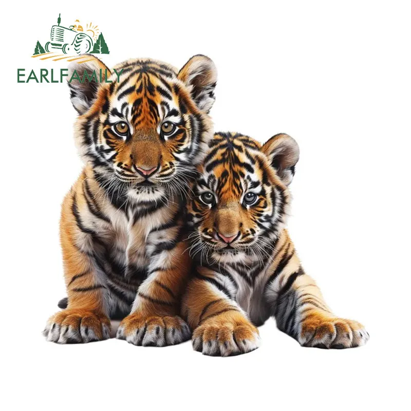 EARLFAMILY Tiger Chibi Car Stickers Motorcycle Windshield Waterproof JDM Vinyl Decal Occlusion Scratch Exterior Accessories