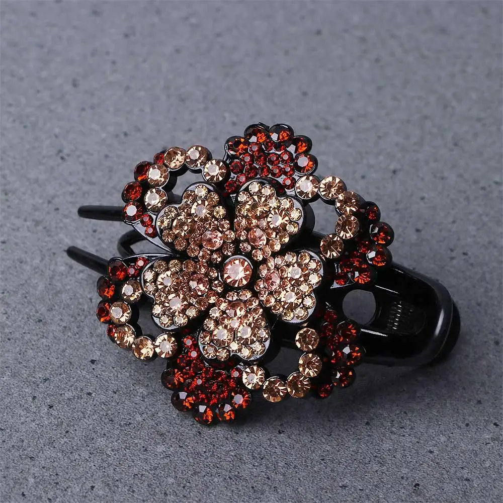 Vintage stralende haarclip haarspeld acryl meisjes bloem eendenbek clip haaraccessoires paardenstaart houder strass haarklauw