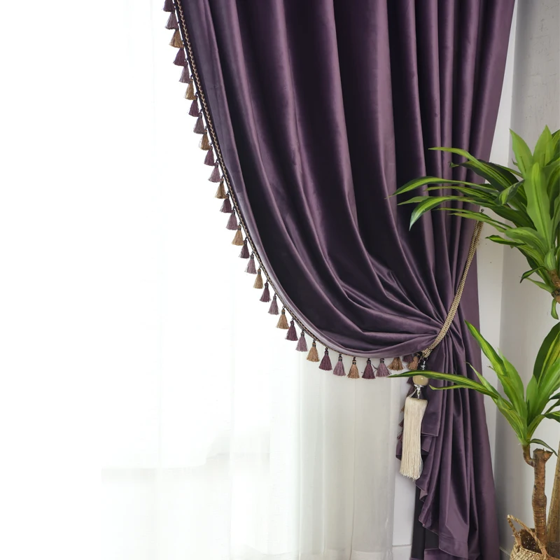 Custom Upscale  purple thick velvet velvet floor-to-ceiling window bay window cloth blackout curtain tulle drape C1875