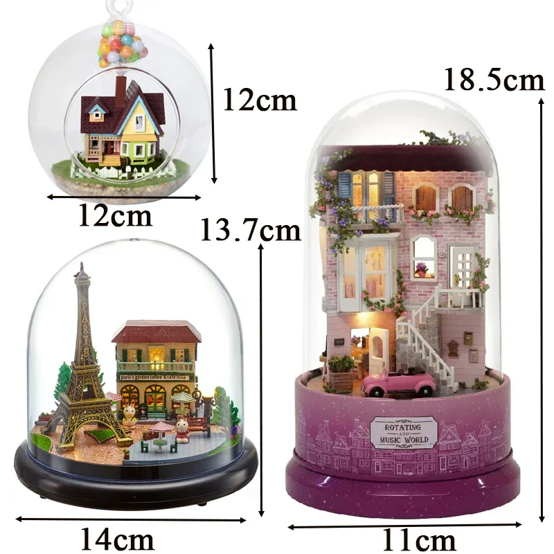 DIY Wooden Doll House Miniature Kits With Furniture Princess Villa Assembled Glass Ball Casa Dollhouse Toys for Girls Gifts