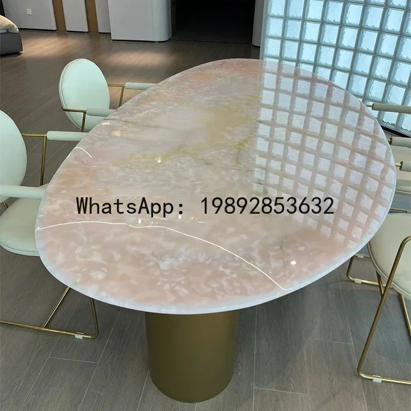 pink crystal luxury stone dining table Italian style natural marble round table