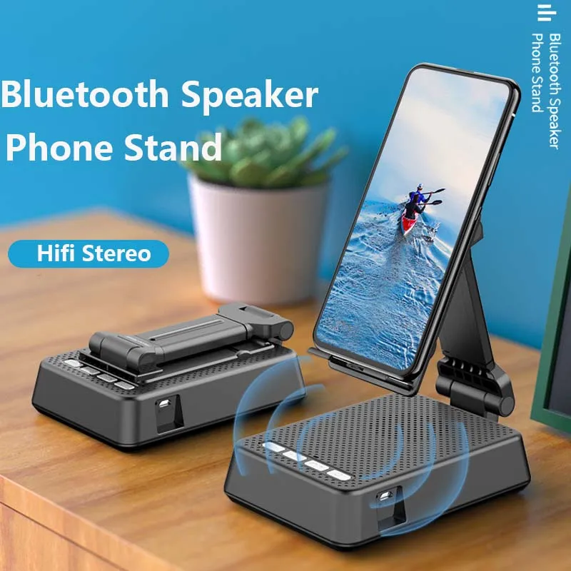 Foldable For Tablet Mobile Phone Holder Portable Bluetooth Speaker  Adjustable Desktop Bracket Smartphone Stand With Microphone