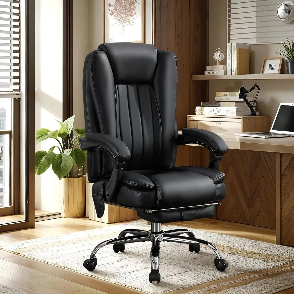 500LBS Massge Office Chair with Foot Rest, 6 Points Vibration & Heat Big and Tall Office Chair with Back Support, Customized